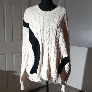 Zara Cream Cable Knit Oversized Sweater with Black Contrast